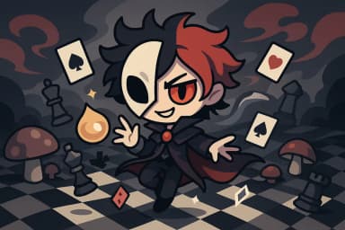 a two-toned trickster among scattered playing cards